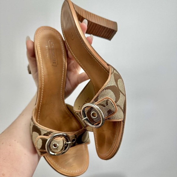 Coach Shoes - Coach Beige Heels with Silver Buckle